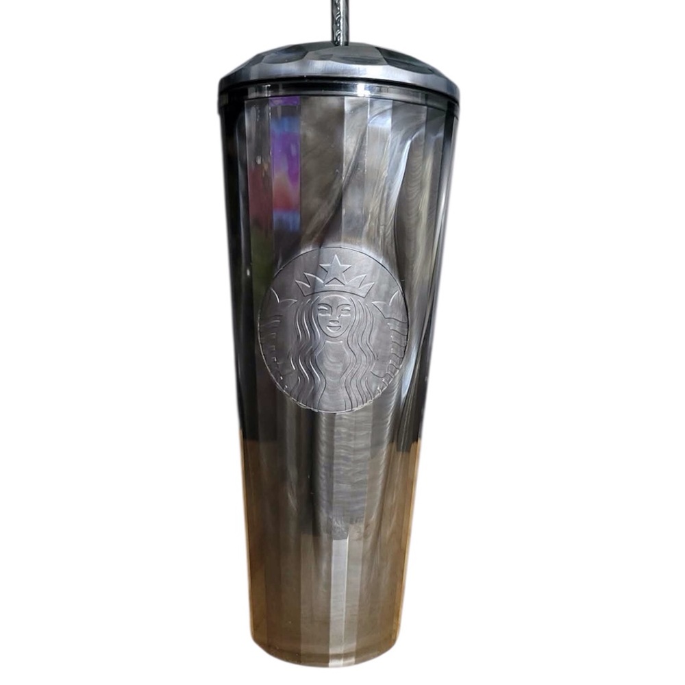 Starbucks NWT Large Black Marble Tumbler Cup 24oz